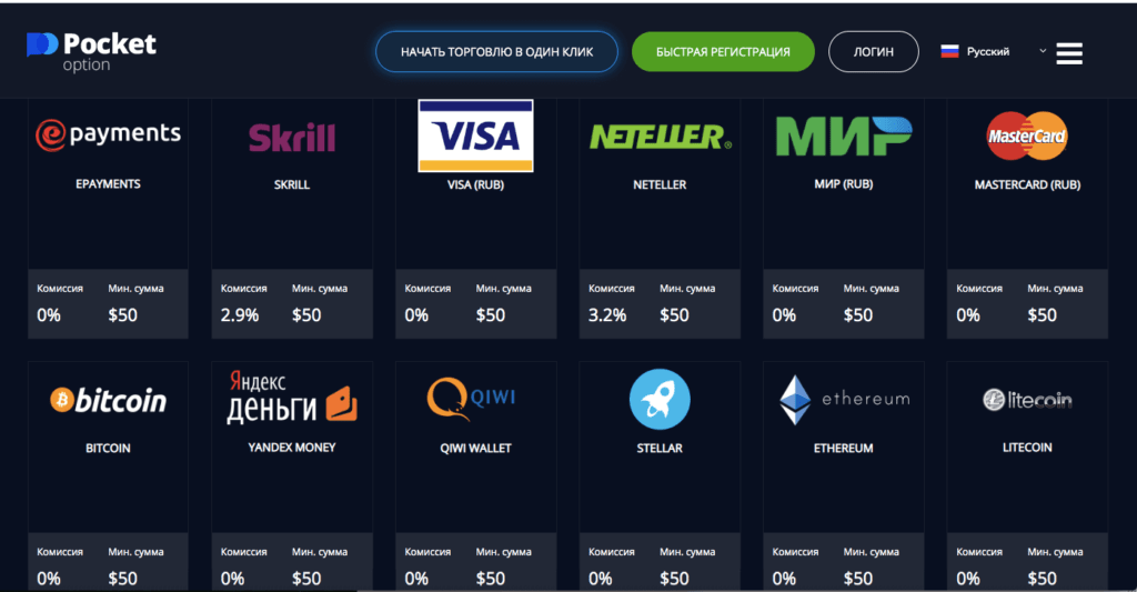 пополнение счета покет оптион