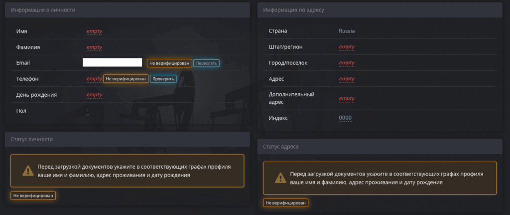 ввод данных трейдера