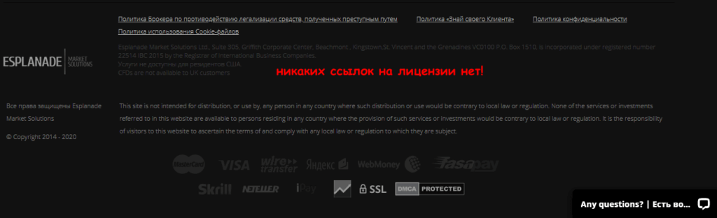 отсутствие лицензий