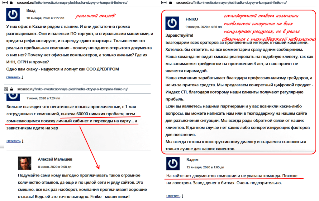 реакция финико на отзывы