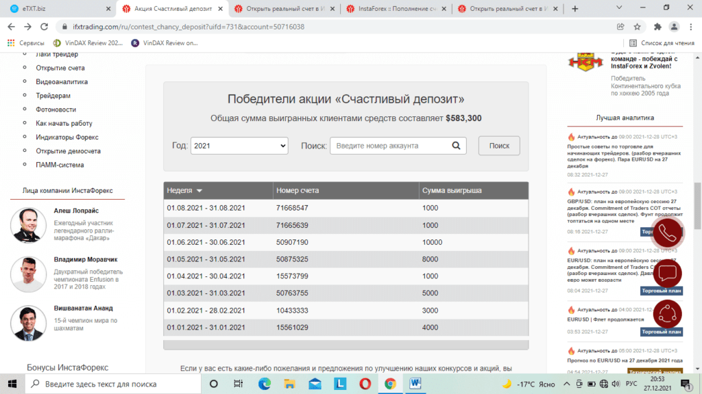 список победителей