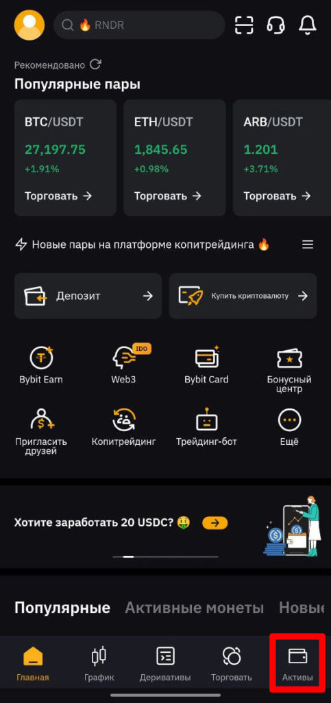активы в приложении байбит