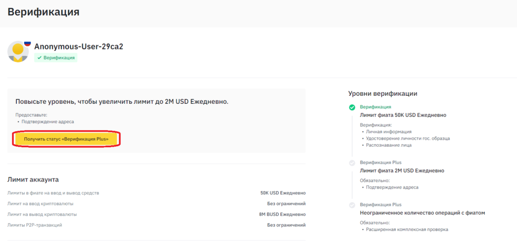 верификация плюс в бинанс