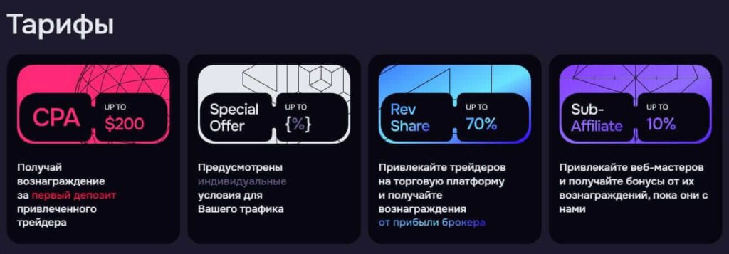 тарифы партнерки