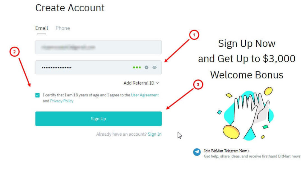 создание аккаунта