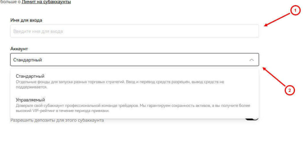 тип субаккаунта