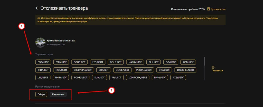 настройки копитрейдинга